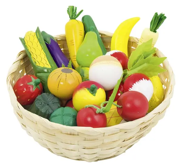 Set Goki - Legume si fructe in cos, 16 piese, din lemn