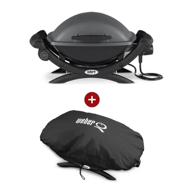Set gratar electric Weber Q1400 cu capac cu husa protectie pentru gradina exterior