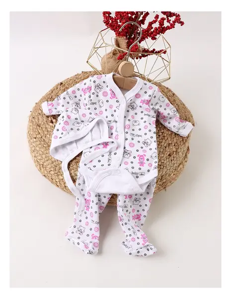 Set greieras bebelusi Baby Bear alb-roz