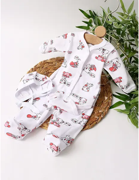 Set greieras bebelusi Loving Cats alb-rosu