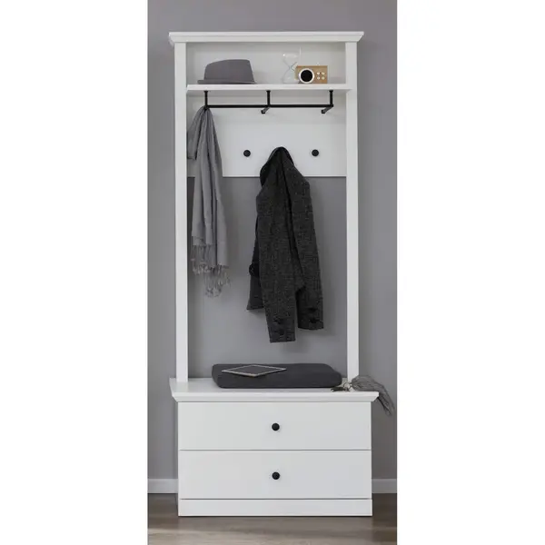 Set hol BRANDSON, 3 piese,comoda, cuier, alb, 81x41x196 cm