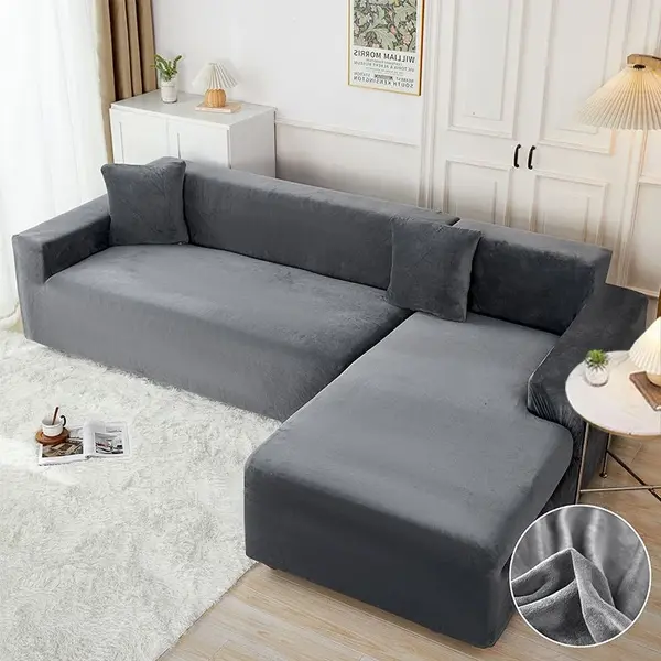 Set husa pentru coltar M + L, Catifea, Jojo Home, Gri inchis