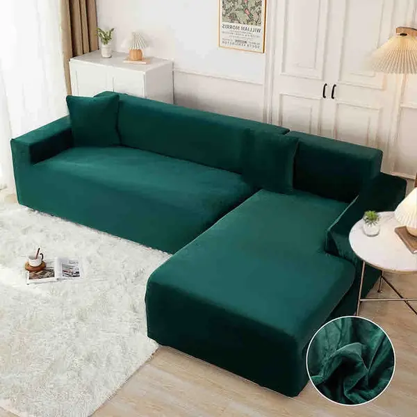 Set husa pentru coltar M + L, Catifea, Jojo Home, Verde Smarald