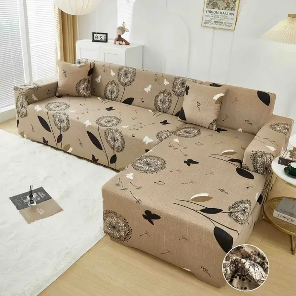 Set husa pentru coltar M + L, Elastica, Jojo Home, Bej, Papadii