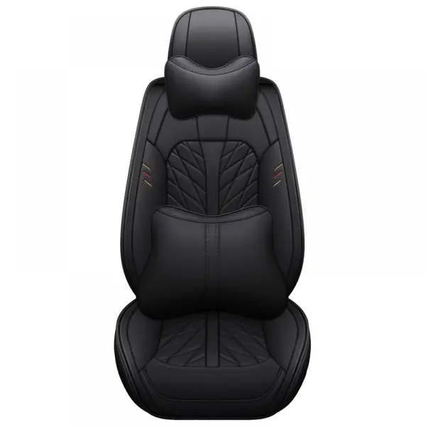 Set huse scaune auto, universale, material piele ecologica, editie de lux, scaune fata, spate, tetiere, volan, perna lombara, perna pentru cap, culoare negru, 16 piese