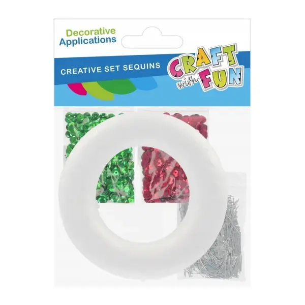 Set inel polistiren cu paiete rosii si verzi si ace cu gamalie, 15x18 cm , pentru proiecte creative