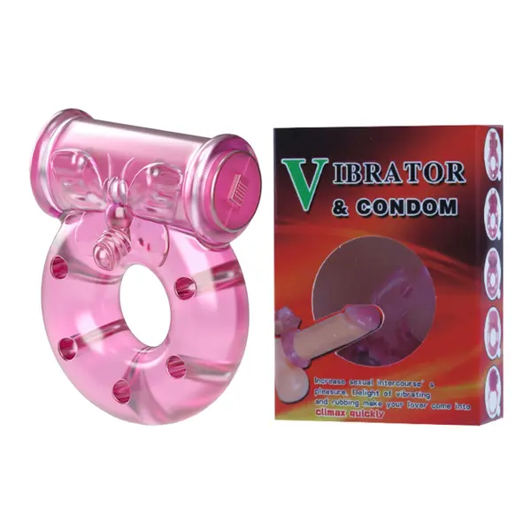 Set inel vibrator cu prezervativ Vibrating Cock Ring & Condom Set, roz
