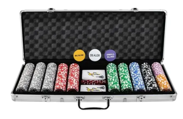 Set Joc de Poker cu 500 Jetoane si Valiza Aluminiu + Accesorii Complete