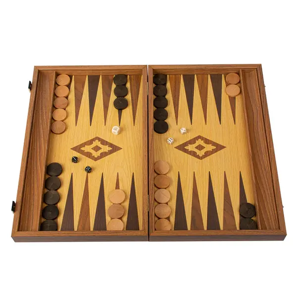 Set joc table backgammon lemn cu aspect de stejar , 47,5 x 60 cm