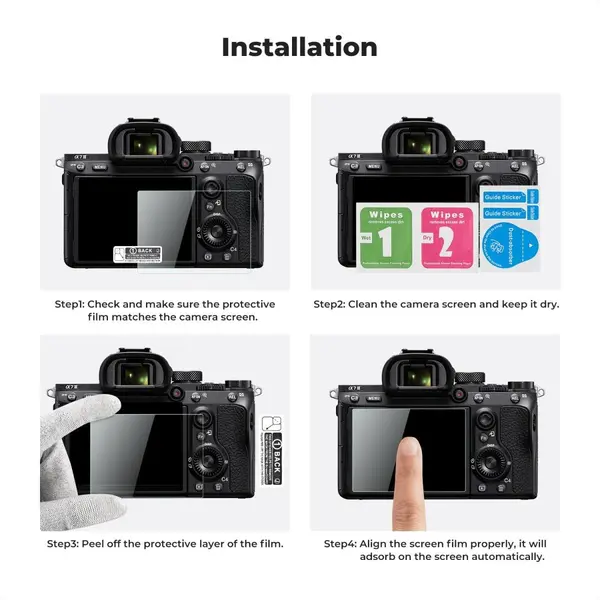 Set K&F pentru Sony A9, A7III, A7: 3 folii protecție ecran, 3 nivele hot-shoe și 1 lavetă de curățare.