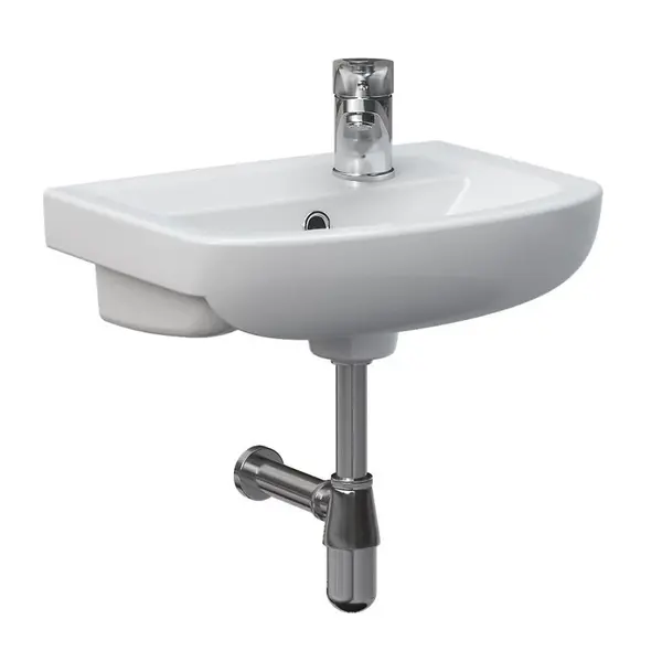 Set lavoar baie suspendat 40 cm Cersanit, baterie cu ventil montare dreapta Ferro