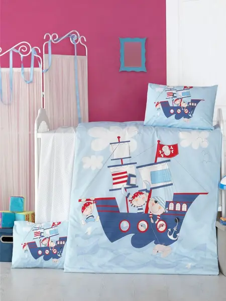 Set lenjerie 6 piese Bumbac Ranforce Ship 120x60 cm