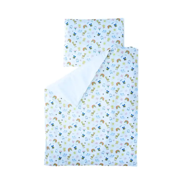 Set lenjerie bumbac organic, patut 120x60, 3 piese alb cu desene creta TWINDECO