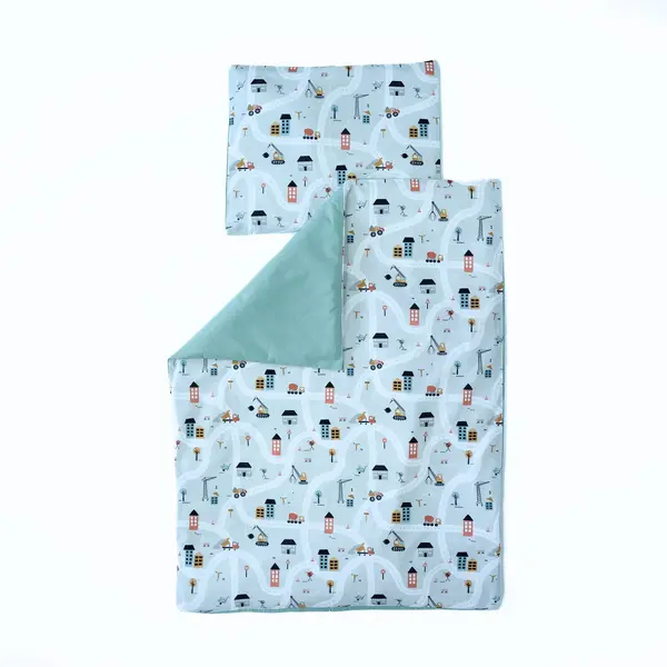 Set lenjerie bumbac organic, patut 120x60, 3 piese casute mint, TWINDECO