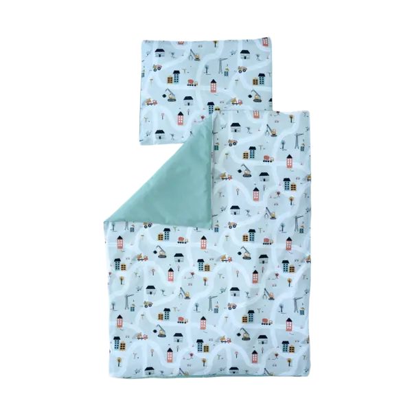 Set lenjerie bumbac organic, patut 120x60, 3 piese casute mint, TWINDECO
