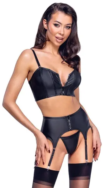 Set lenjerie Cottelli Party - Top Set, cu corset, portjartier și chilot tanga, mărimea M