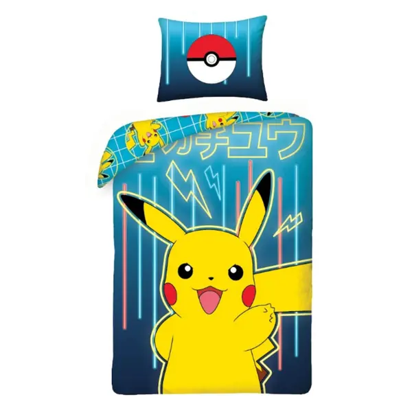 Set lenjerie de pat 2 piese, reversibila, 140x200 cm, 65x65 cm, multicolor, Pokemon Engros