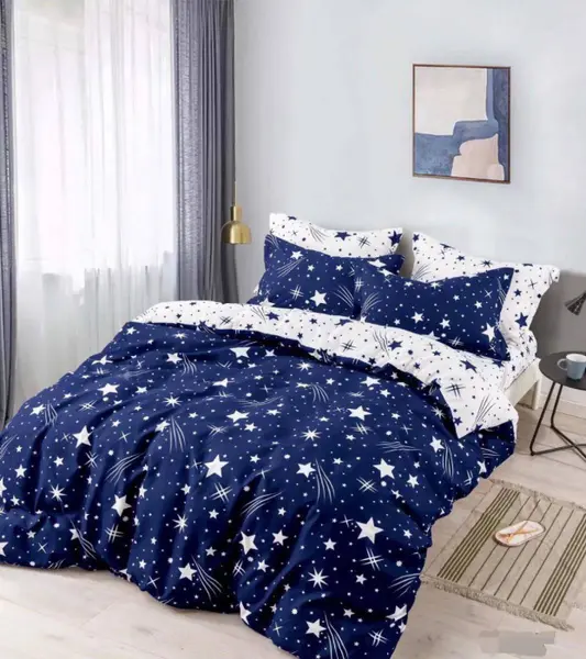 Set Lenjerie de Pat Finet 6 Piese, Bumbac Finet, Fara Elastic , Star Night