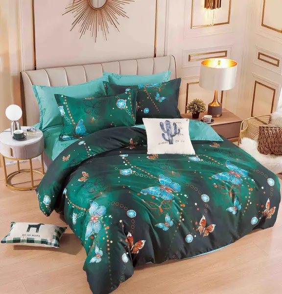 Set Lenjerie de Pat Finet 6 Piese, Bumbac Finet, Fara Elastic , Emerald Butterfly