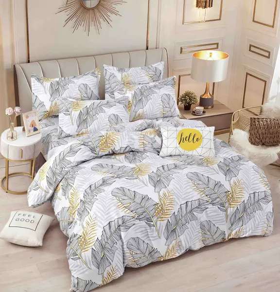 Set Lenjerie de Pat Finet 6 Piese, Bumbac Finet, Fara Elastic , Golden Tropics