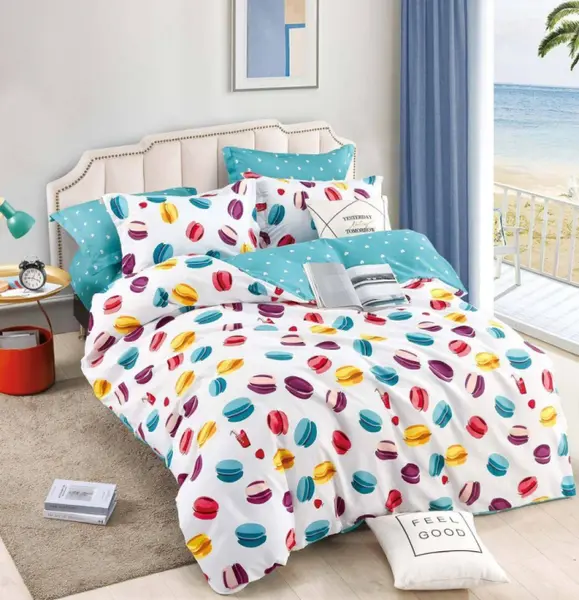 Set Lenjerie de Pat Finet 6 Piese, Bumbac Finet, Fara Elastic , Sweet Macarons