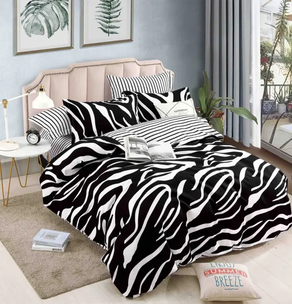 Set Lenjerie de Pat Finet 6 Piese, Bumbac Finet, Fara Elastic , Zebra Chic