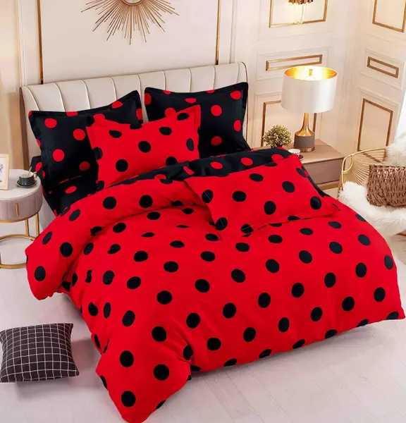 Set Lenjerie de Pat Finet 6 Piese, Bumbac Finet, Fara Elastic , Red Polka