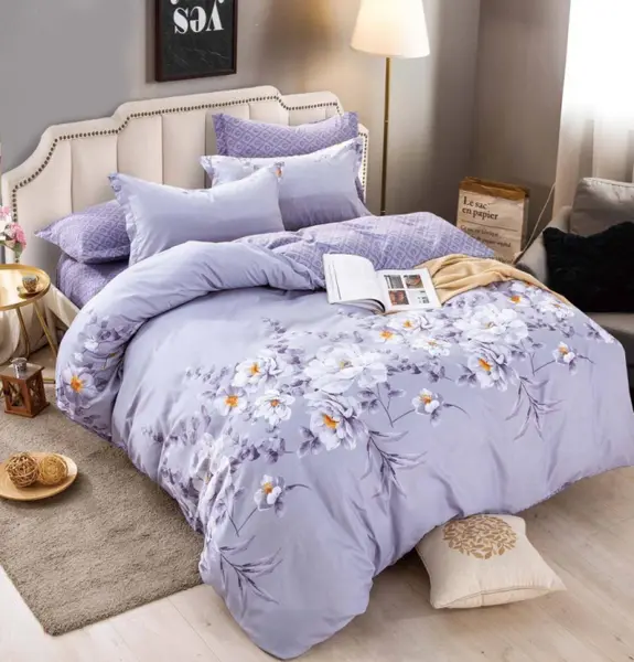 Set Lenjerie de Pat Finet 6 Piese, Bumbac Finet, Fara Elastic , Lavender Bloom