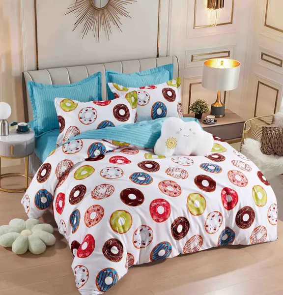 Set Lenjerie de Pat Finet 6 Piese, Bumbac Finet, Fara Elastic , Sweet Donuts