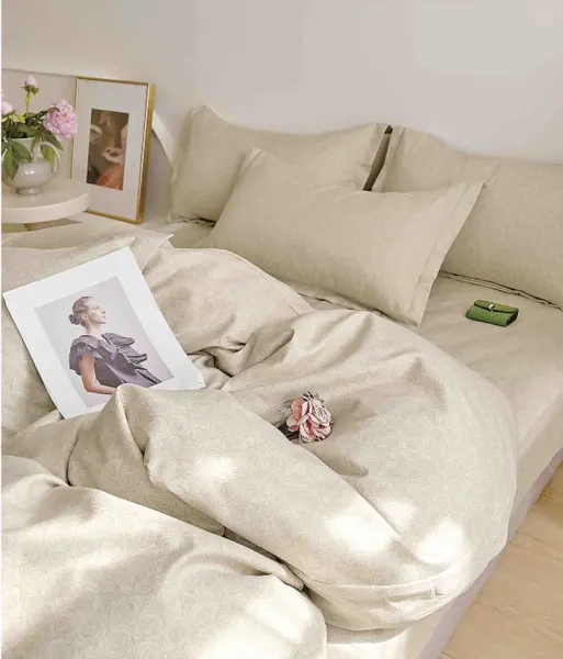 Set Lenjerie de Pat Finet 6 Piese, Bumbac Finet, Fara Elastic , Champagne Rose