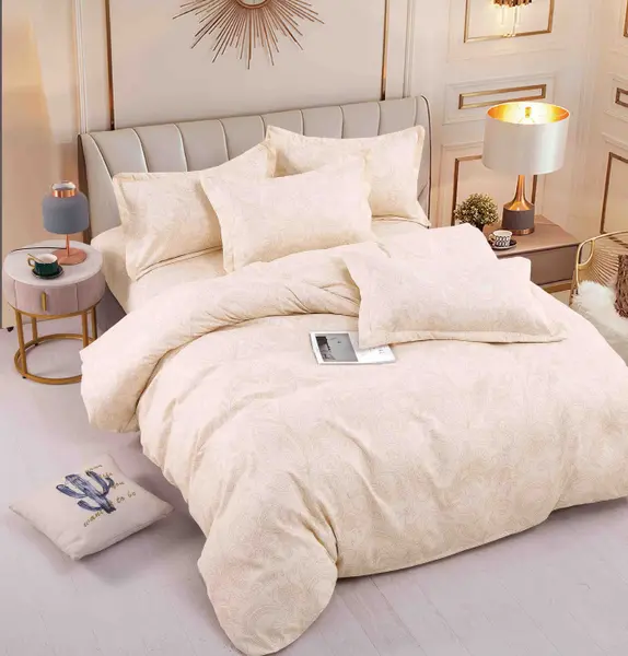 Set Lenjerie de Pat Finet 6 Piese, Bumbac Finet, Fara Elastic , Ivory Paisley
