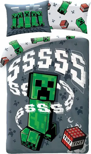 Set lenjerie de pat pentru copii Minecraft 324 Creeper Sss