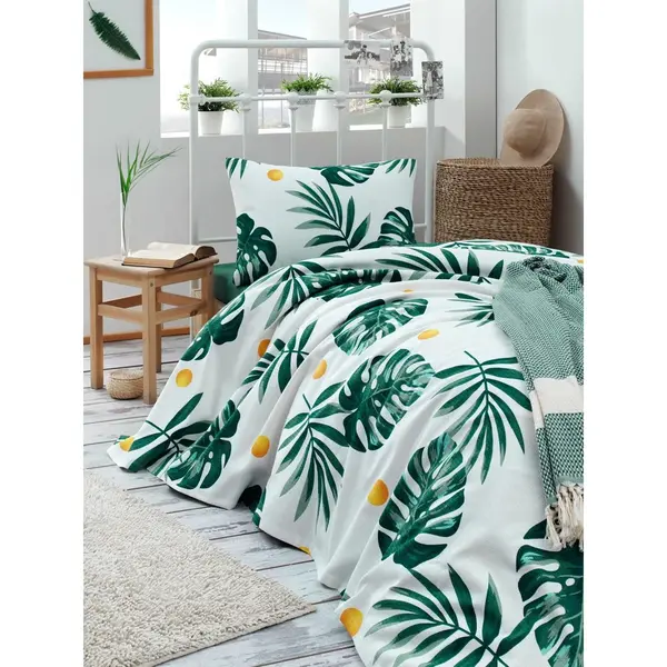 Set Lenjerie de pat single Palm, Alb, 160x235 cm