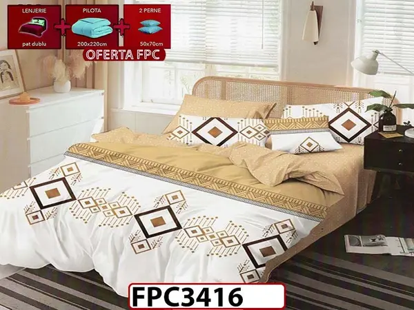 SET Lenjerie din Finet 6 Piese + Pilota 200x220cm + 2 Perne 50x70cm - FPC 3416