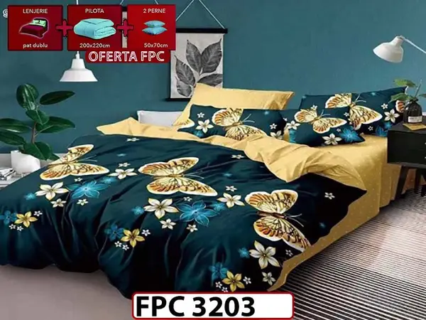 SET Lenjerie din Finet 6 Piese + Pilota 200x220cm + 2 Perne 50x70cm - FPC 3203