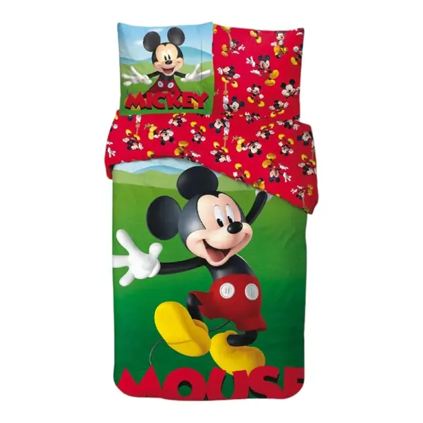 Set lenjerie pat, 100% bumbac, 2 piese, 140x200 cm, 65x65 cm, multicolor, Happy, Mickey Mouse Engros