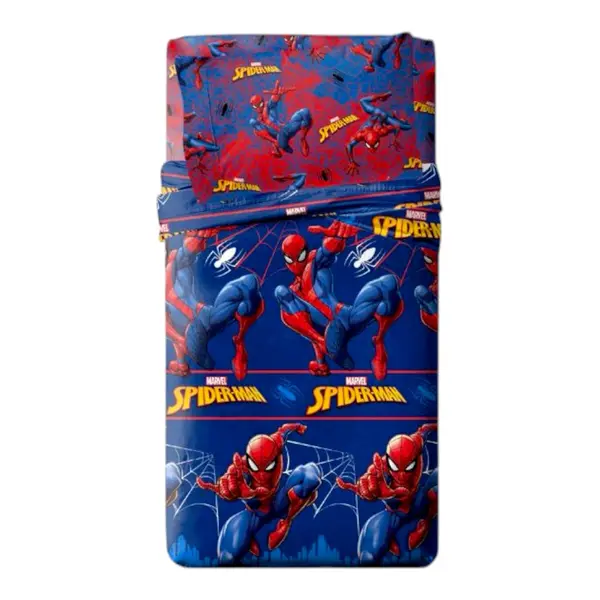 Set lenjerie pat, 3 piese, husa saltea 105x200 cm, cearceaf pat 180x280 cm, fata perna 50x70 cm, multicolor, Spiderman Engros
