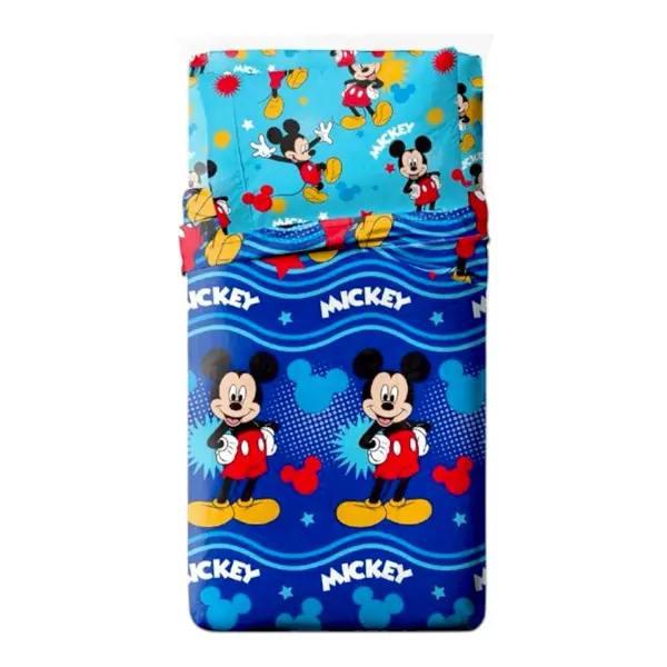 Set lenjerie pat, 3 piese, husa saltea 105x200 cm, cearceaf pat 180x280 cm, fata perna 50x70 cm, multicolor, Mickey Mouse Engros