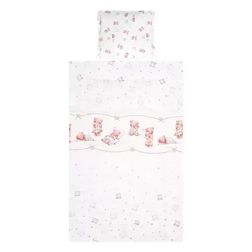 Set lenjerie pat, 3 piese Lorelli Cosy, Bears & Pillows Beige, bumbac ranforce, 0-3 luni