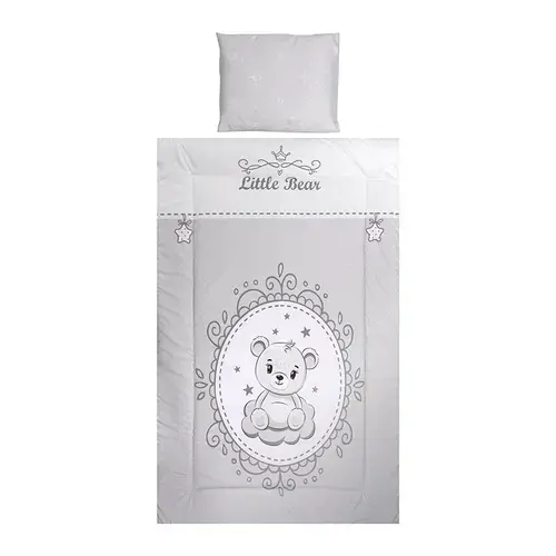 Set lenjerie pat 3 piese Lorelli Cosy Little Bear Grey, bumbac ranforce, lavabil 30°C