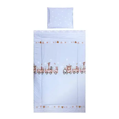 Set lenjerie pat 3 piese Lorelli Cosy Train Blue, bumbac ranforce, lavabil 30°C