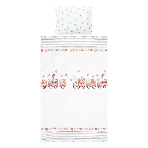 Set lenjerie pat 3 piese Lorelli Cosy Train Grey, bumbac ranforce, 0-3 luni