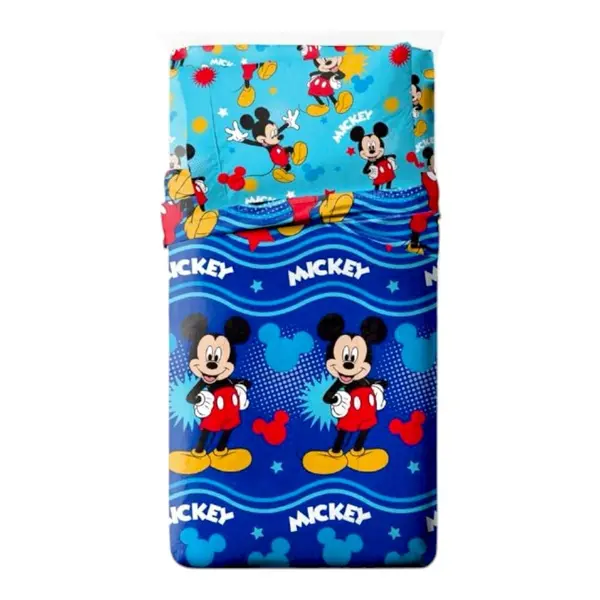 Set lenjerie pat, 4 piese, husa saltea 160x200 cm, cearceaf pat 240x280 cm, 2 fete perna 50x70 cm, multicolor, Mickey Mouse Engros