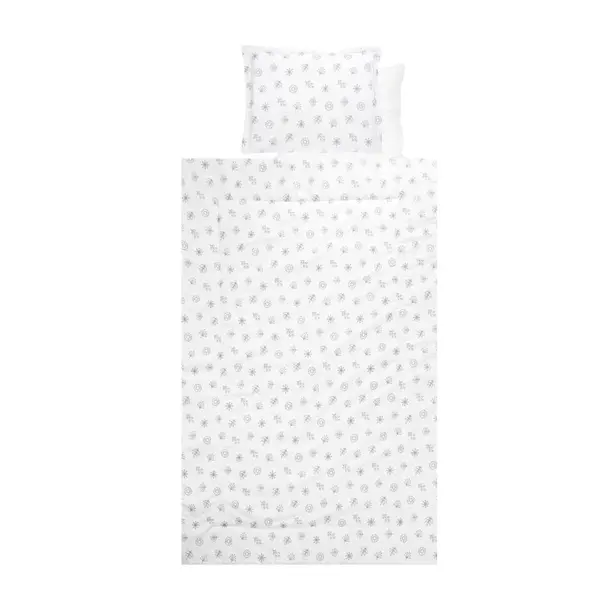 Set lenjerie pat 4 piese, Lorelli, din bumbac ranforce, Abstract Leavs Grey Beige