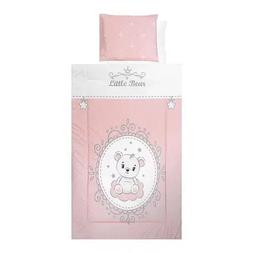 Set lenjerie pat 4 piese Lorelli Little Bear Pink, bumbac ranforce, 70 x 140 cm, 60 x 120 cm