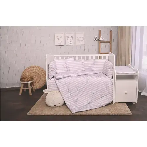 Set lenjerie pat 8 piese Lorelli Trend Grey Striped, bumbac ranforce