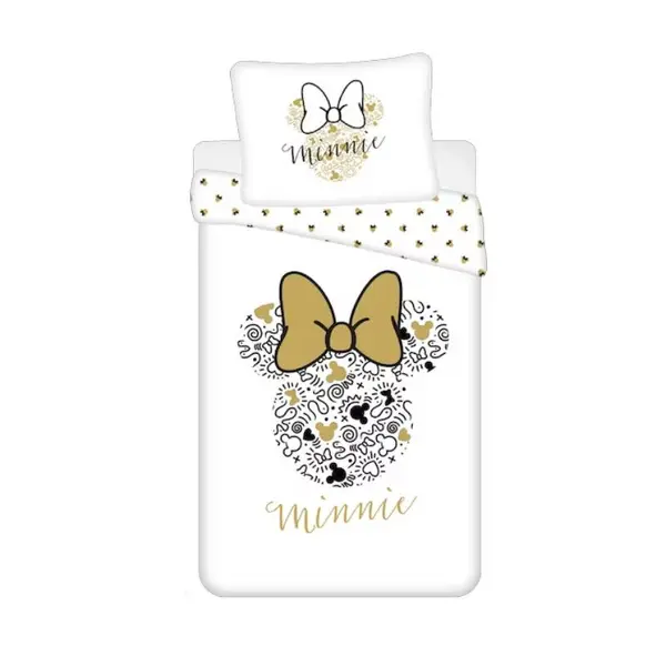 Set lenjerie pat copii, 100% bumbac, alb, 2 piese, 140A 200 cm, 70A 90, Minnie Mouse, Disney, gold02 Engros
