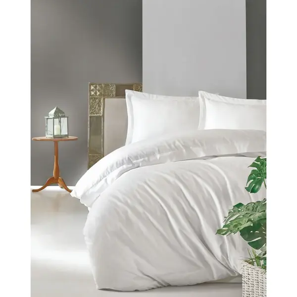 Set Lenjerie pat double White, Bumbac Satinat, 200x220 cm