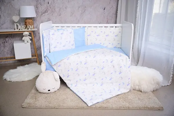 Set lenjerie pat Smile bumbac ranforce Blue Moons Stars 60 x 120 cm