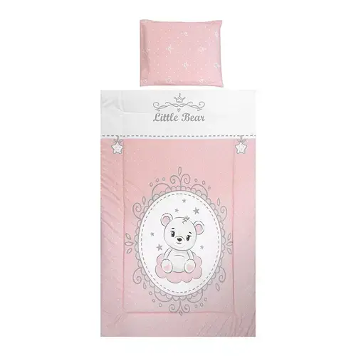 Set lenjerie patut 3 piese, Cosy, bumbac ranforce, lavabil 30°C, Little Bear Pink